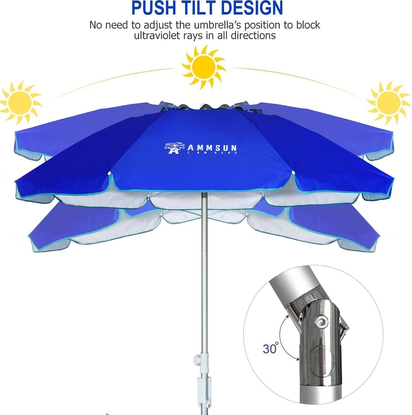 6.5Ft Portable Beach Umbrella With Sand Anchor And Tilt