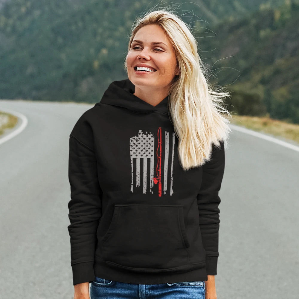 Fishing Rod American Flag Women Hoodie