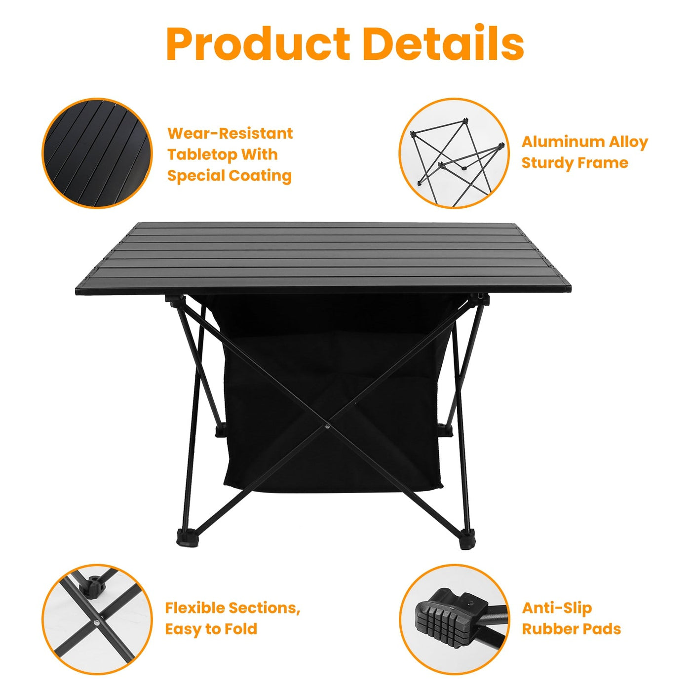 1Pc Foldable Camping Table With Storage Basket Rustproof Portable