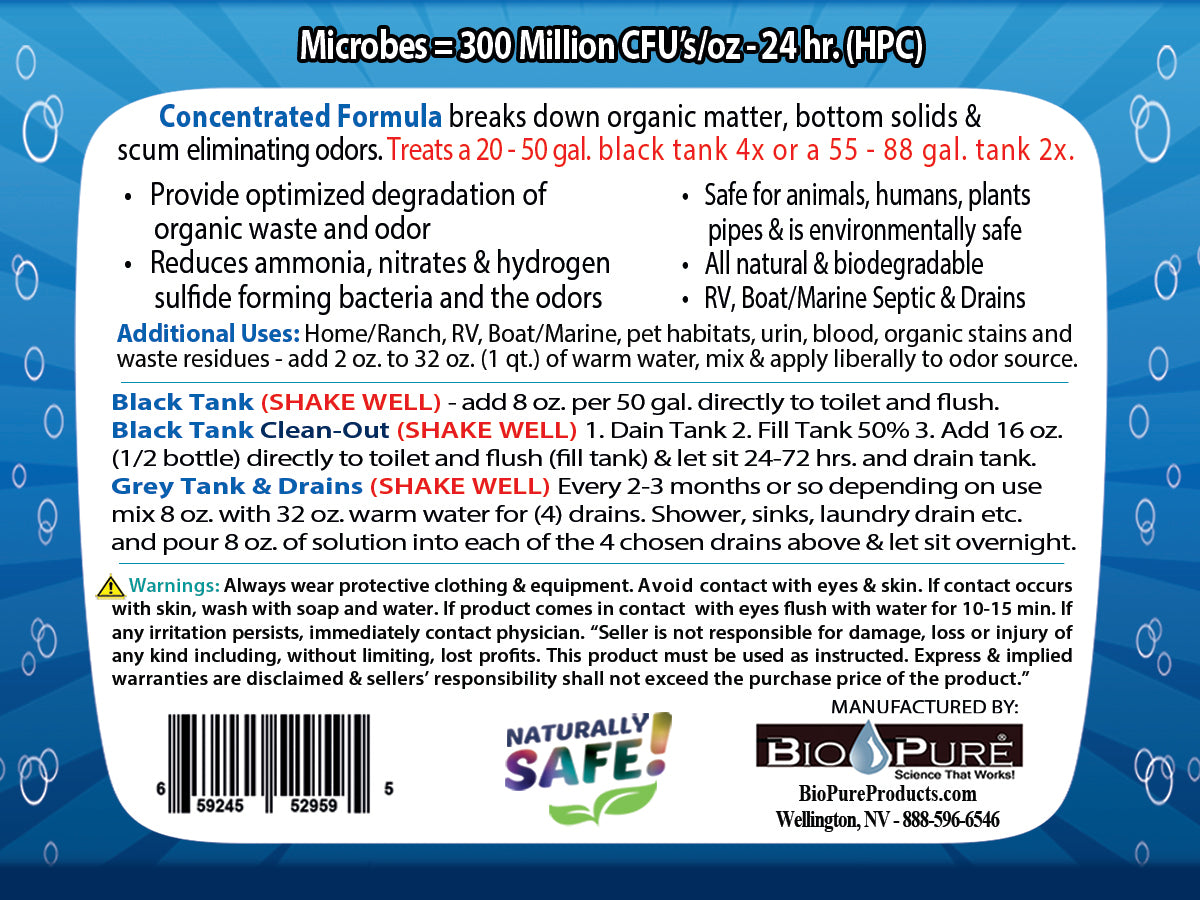 Bio-Pure RV Black Tank/Septic, Drain Restore & Maintain Liquid 32 oz.