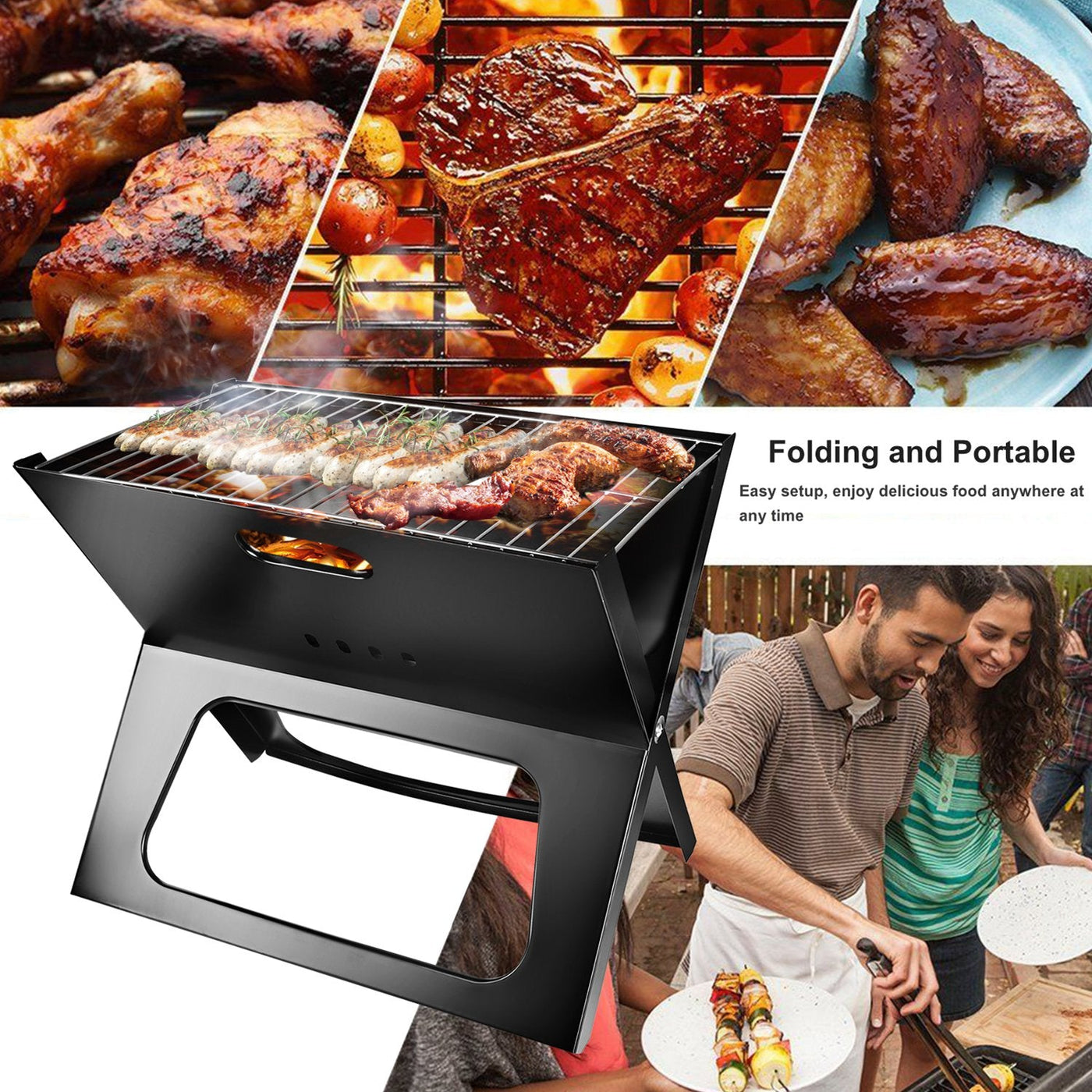 1Pc Portable BBQ Barbecue Grill Foldable Charcoal Grill Camping Garden