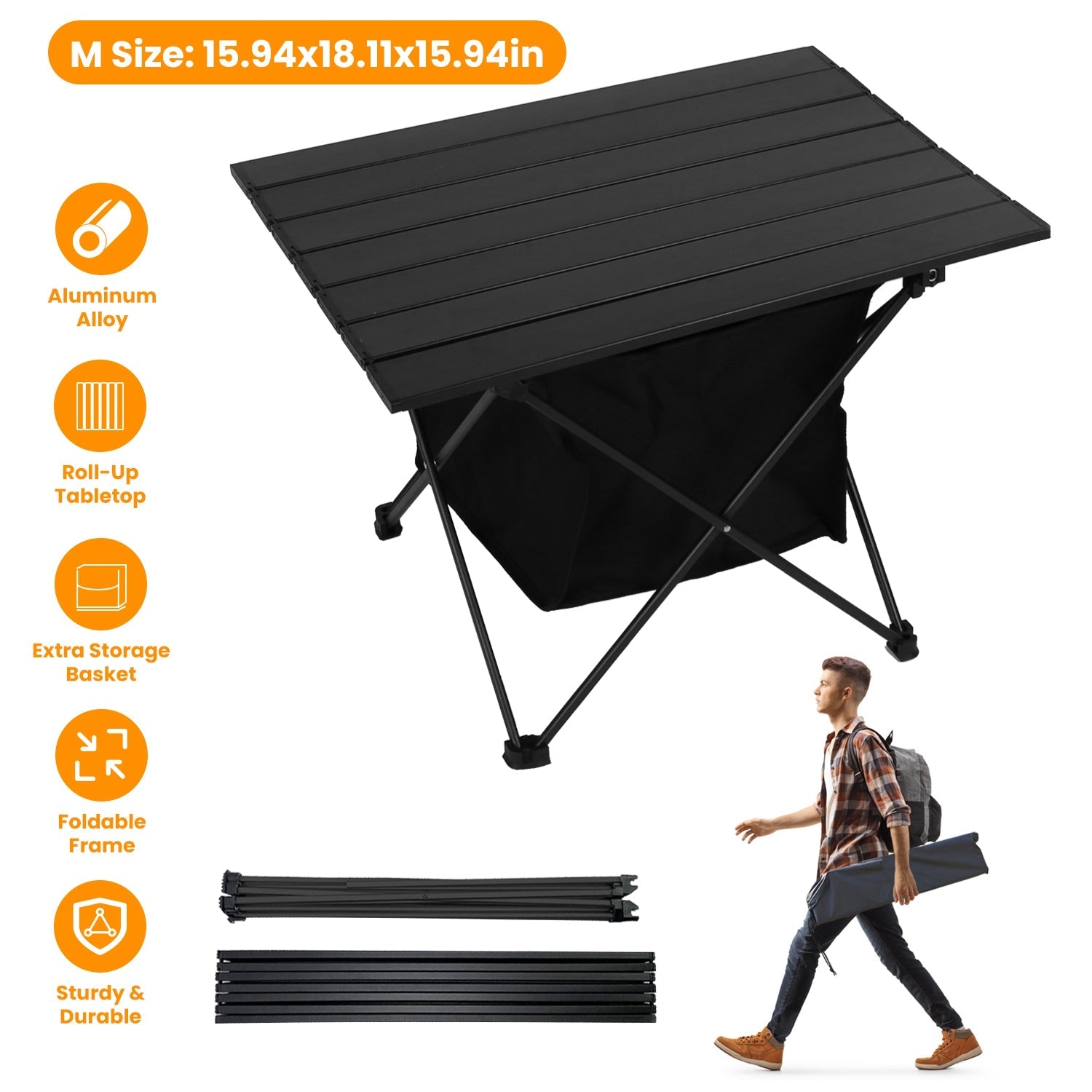 1Pc Foldable Camping Table With Storage Basket Rustproof Portable