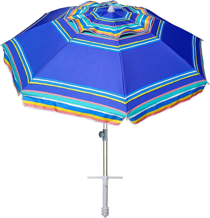 7Ft Heavy Duty Beach Umbrella UV 50 With Sand Anchor Tilt