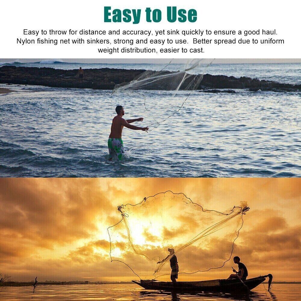 6/8/10/12/16FT Fishing Cast Net Bait Easy Throw Hand Cast Strong Nylon