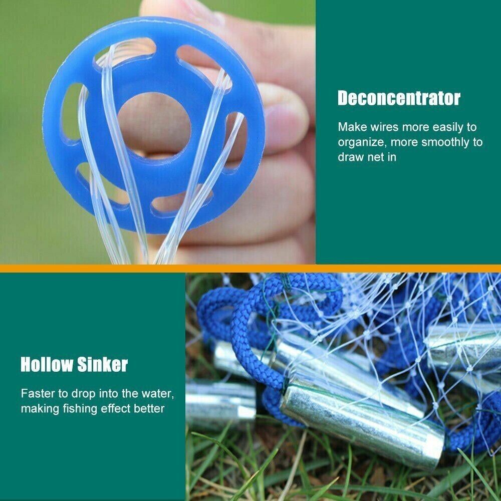 6/8/10/12/16FT Fishing Cast Net Bait Easy Throw Hand Cast Strong Nylon