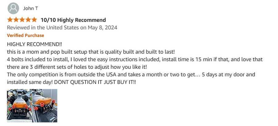 Customer review from John T