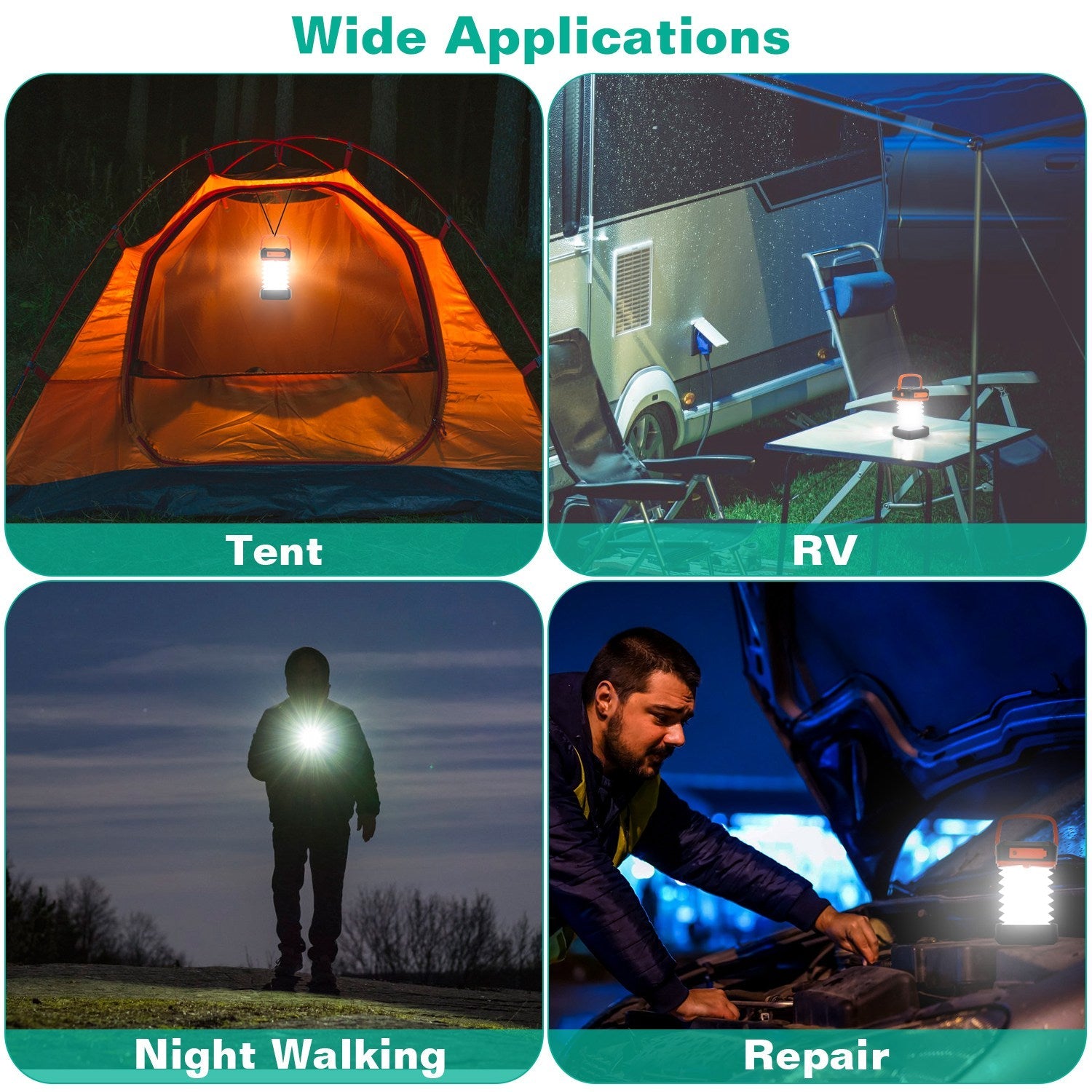 Solar Camping Lantern LED Collapsible Tent Lamp USB Rechargeable