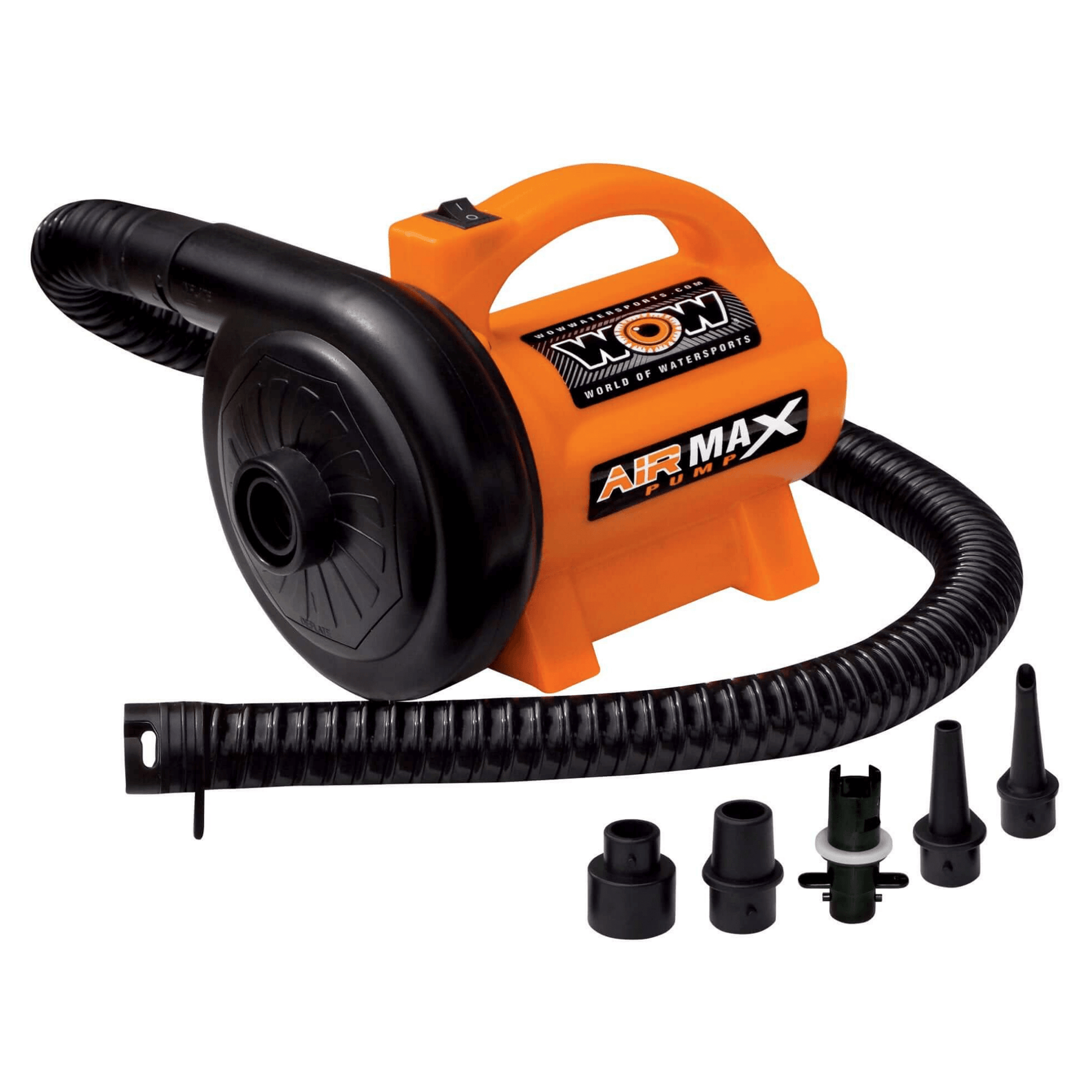 WOW Watersports AIR MAX PUMP with 5 Universal Valve Adapters and 12ft