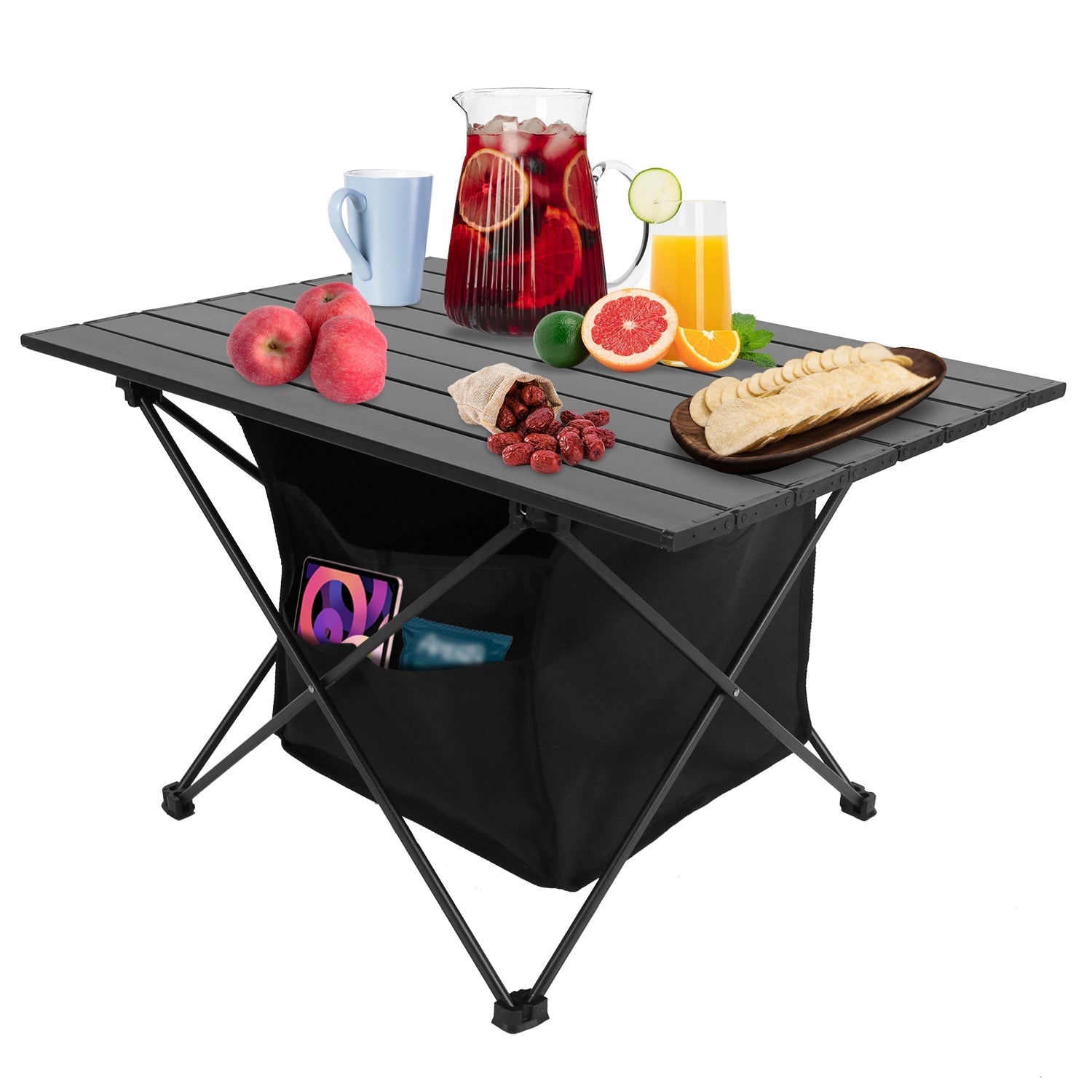 1Pc Foldable Camping Table With Storage Basket Rustproof Portable