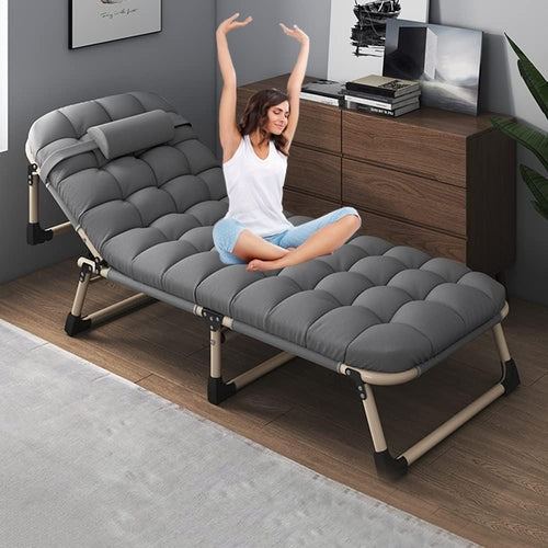 Heavy duty folding bed, camping bed with flip-up mattress (mattress