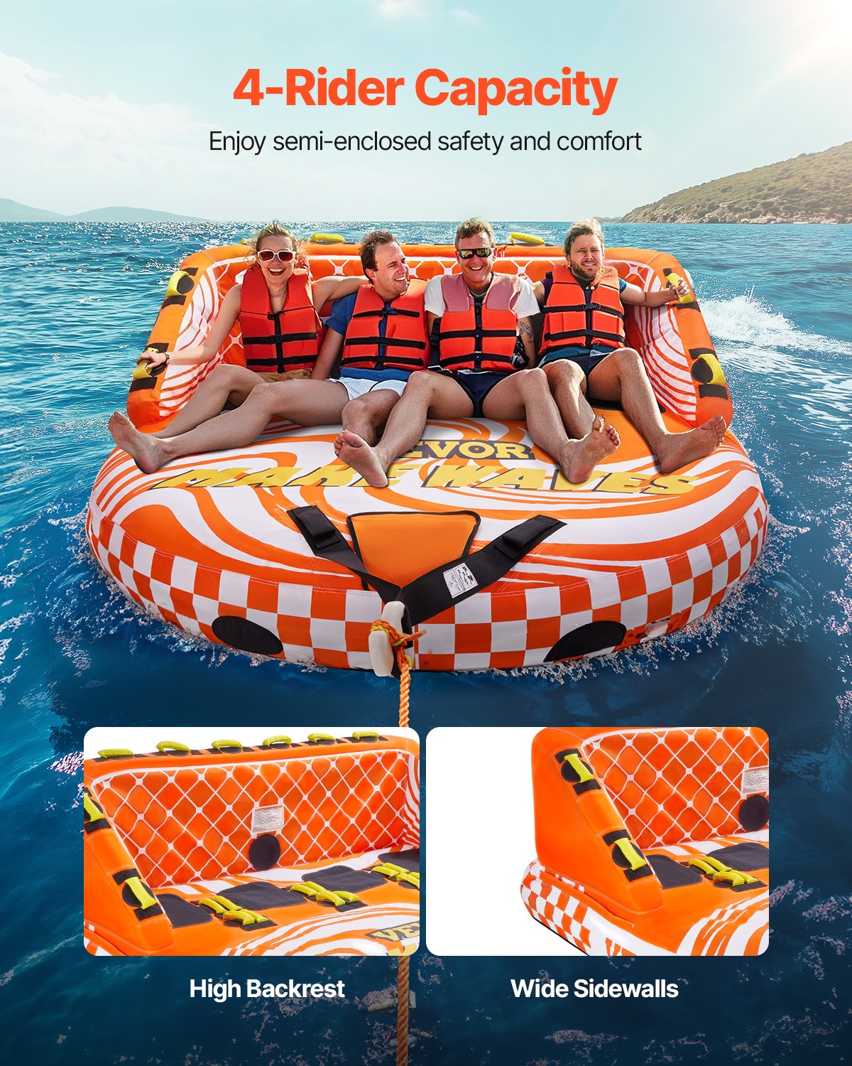 Towable Tube for Boating, 1-4 Riders Inflatable Boat Tubes and