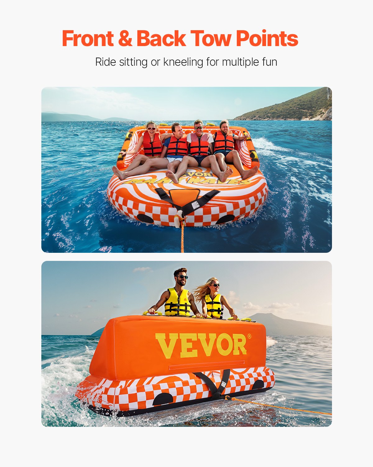Towable Tube for Boating, 1-4 Riders Inflatable Boat Tubes and
