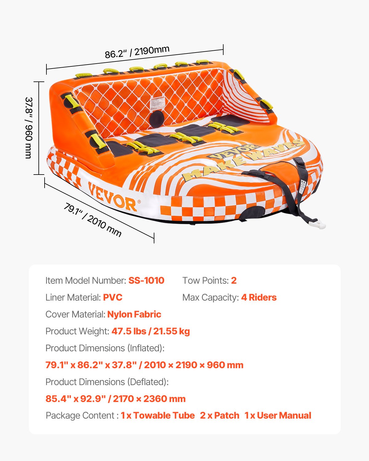 Towable Tube for Boating, 1-4 Riders Inflatable Boat Tubes and